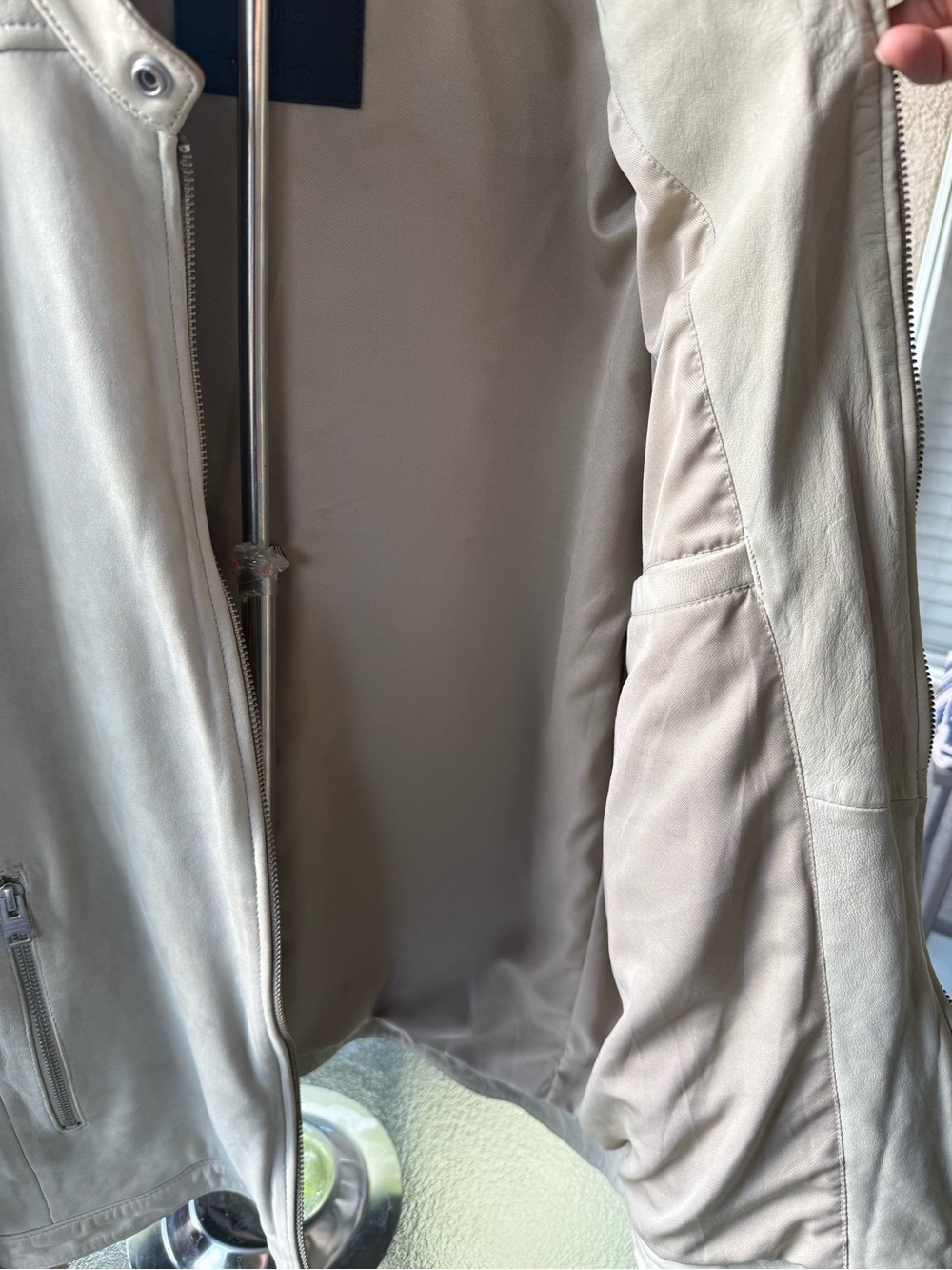 AllSaints Men's Suede Bomber Jacket in Light Beige - Picture 9 of 13